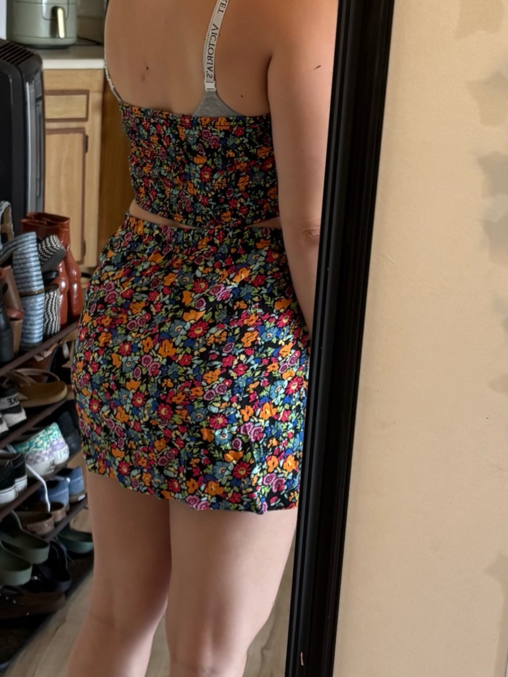 Floral Two-Piece Tube Top and Skirt Set - Black Base with Bright Floral Print - Picture 3 of 3